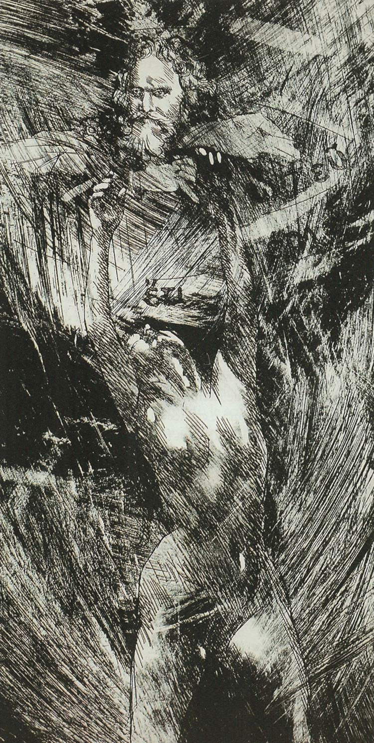 Mario Benedetto, Torna ancora Zeus (2022 ; eau-forte et aquatinte, 498 x 250 mm)