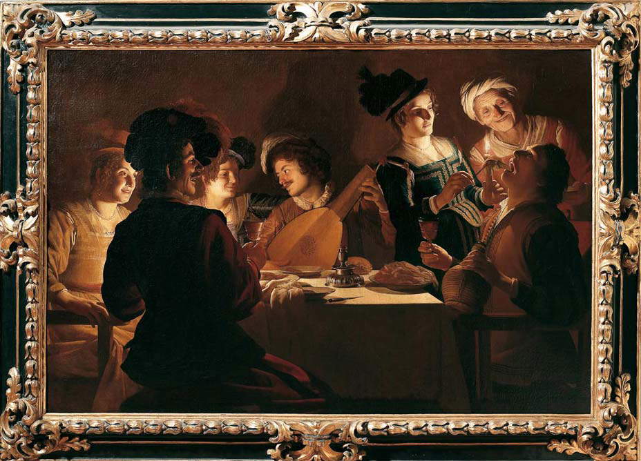 Gerrit van Hontorst, Abendmahl mit Lautenspieler (1619-1620; Öl auf Leinwand, 144 x 212 cm; Florenz, Galerie der Uffizien) Gerrit van Hontorst, Abendmahl mit Lautenspieler (1619-1620; Öl auf Leinwand, 144 x 212 cm; Florenz, Galerie der Uffizien)