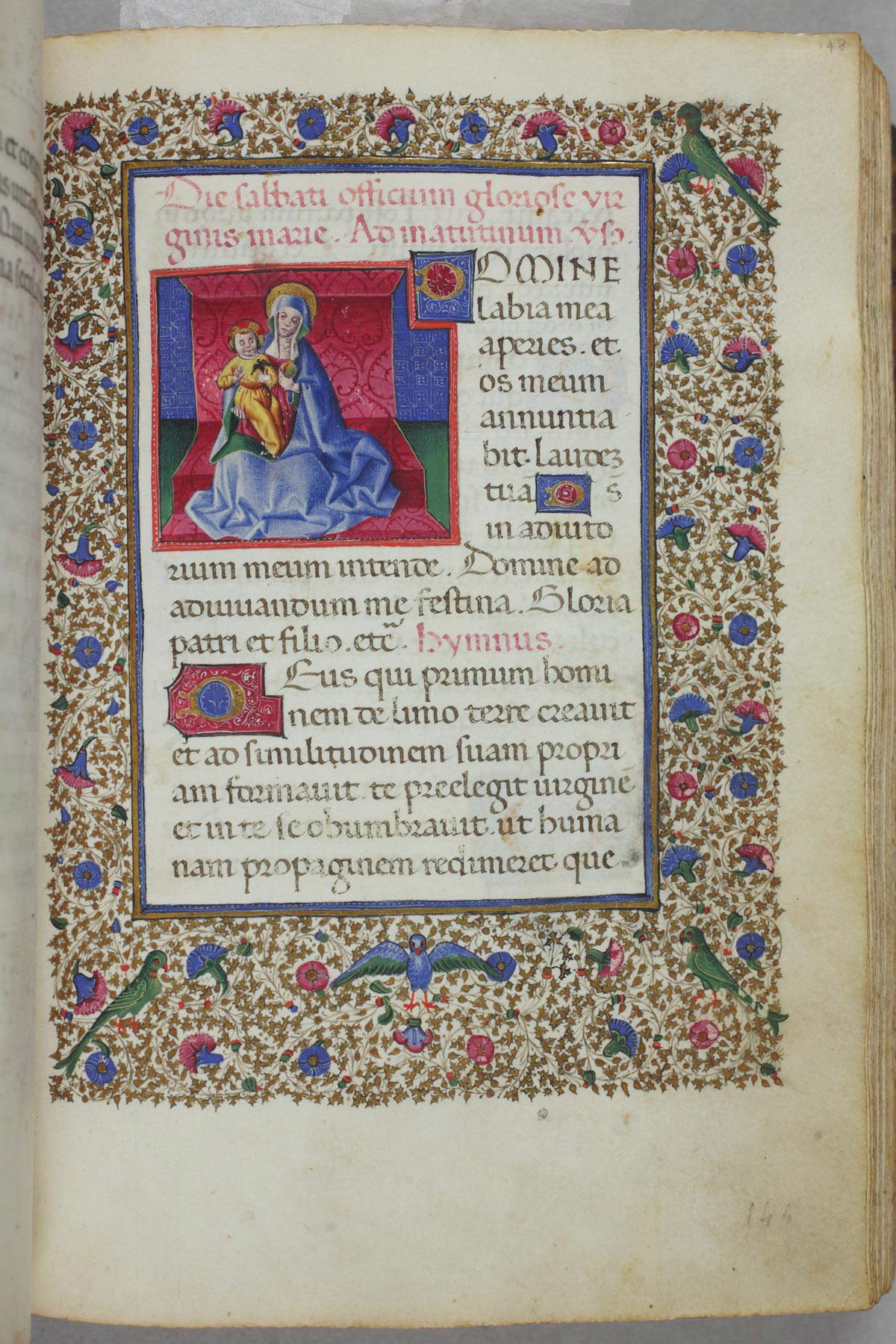Libro d'Ore di Alfonso il Magnanimo, Madonna col Bambino (1455-1458; carta, 220 x 160 mm; Napoli, Biblioteca Nazionale, Ms. I B 55, c. 148r)