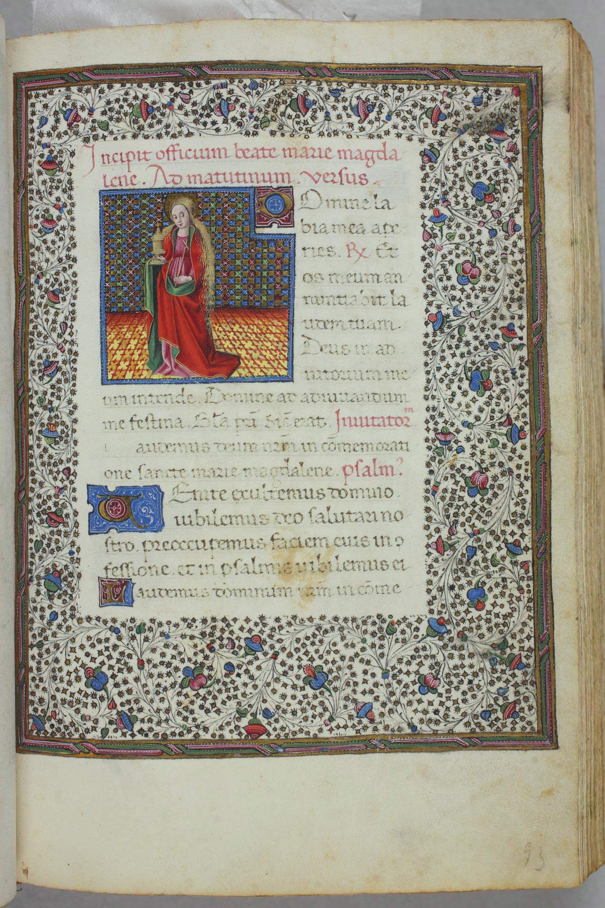 Libro d'Ore di Alfonso il Magnanimo, Maria Maddalena (1455-1458; carta, 220 x 160 mm; Napoli, Biblioteca Nazionale, Ms. I B 55, c. 95r)