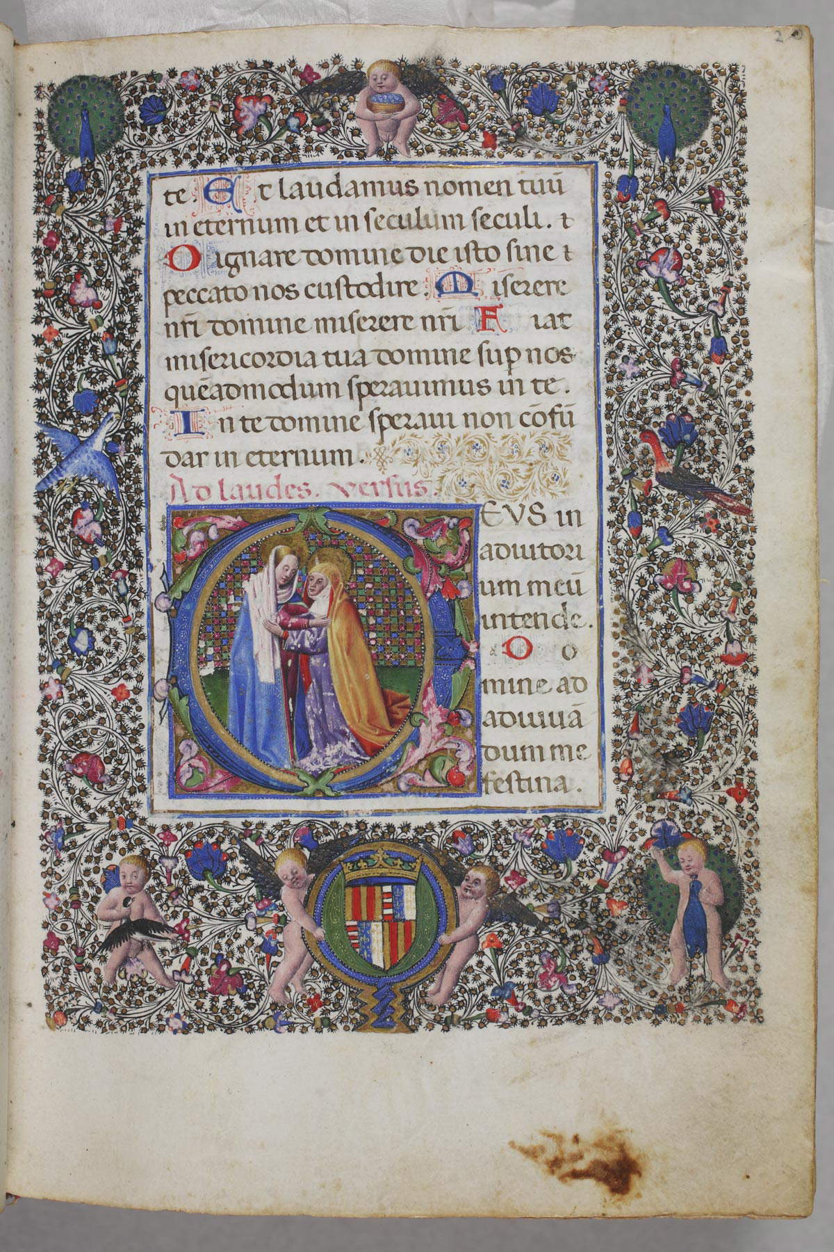 Libro d'Ore di Alfonso il Magnanimo, Visitazione (1455-1458; carta, 220 x 160 mm; Napoli, Biblioteca Nazionale, Ms. I B 55, c. 20r)