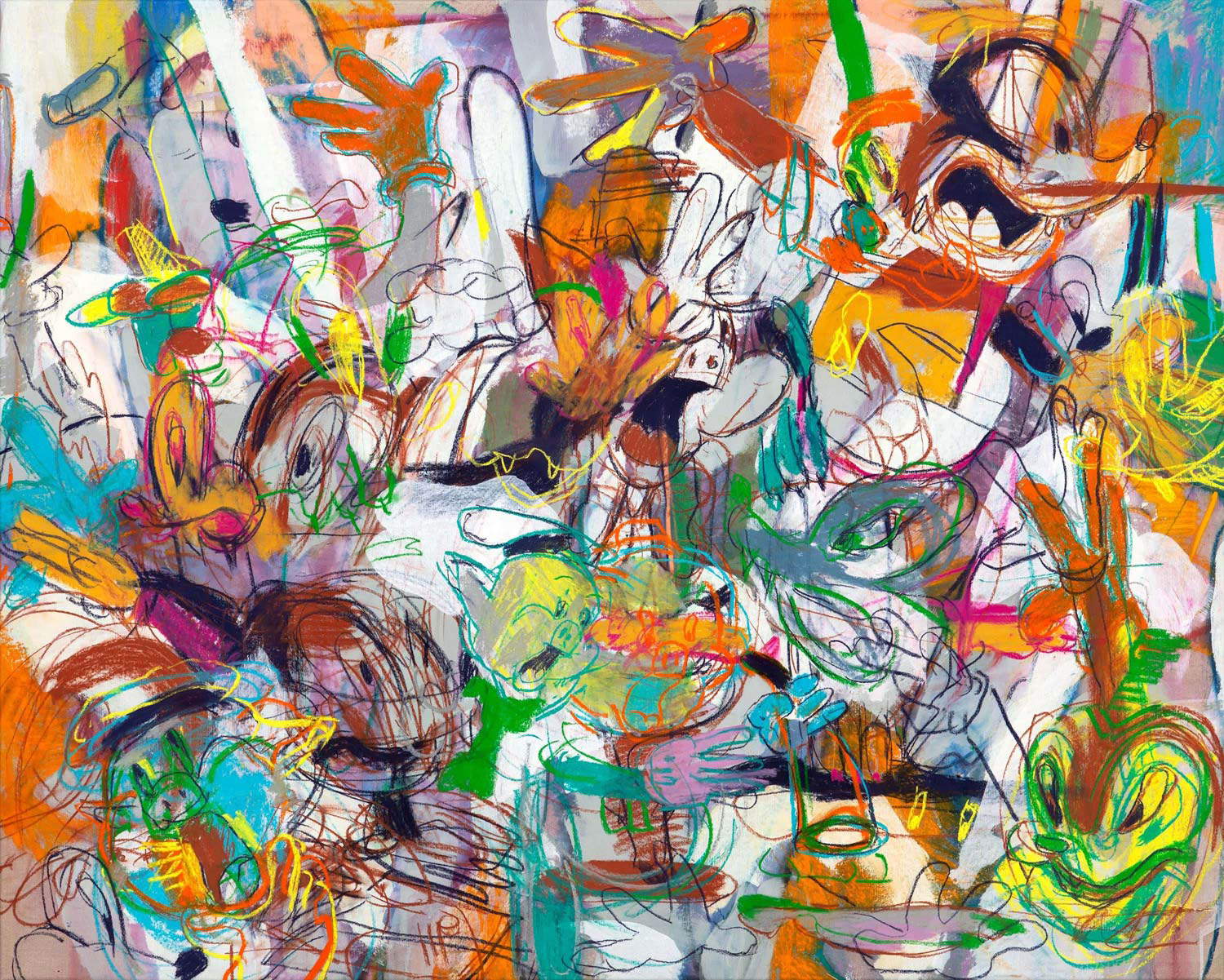 David Moses, 36TLW013M0205 (2022; pasteles y acrílico sobre lienzo, 120 x 150 cm)