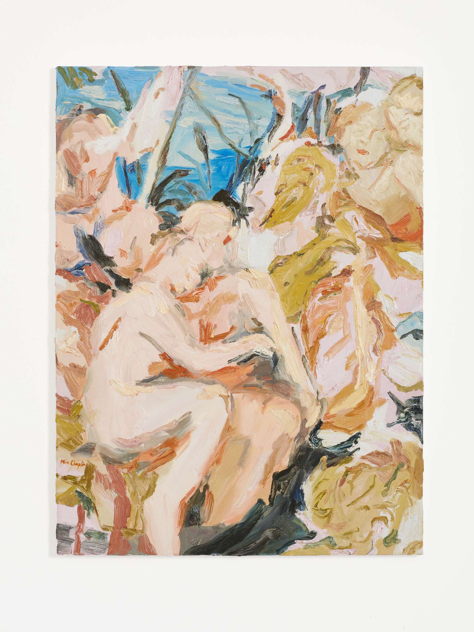 Mia Chaplin, Descalzos en público (2022; óleo sobre lienzo, 130 x 92 cm)