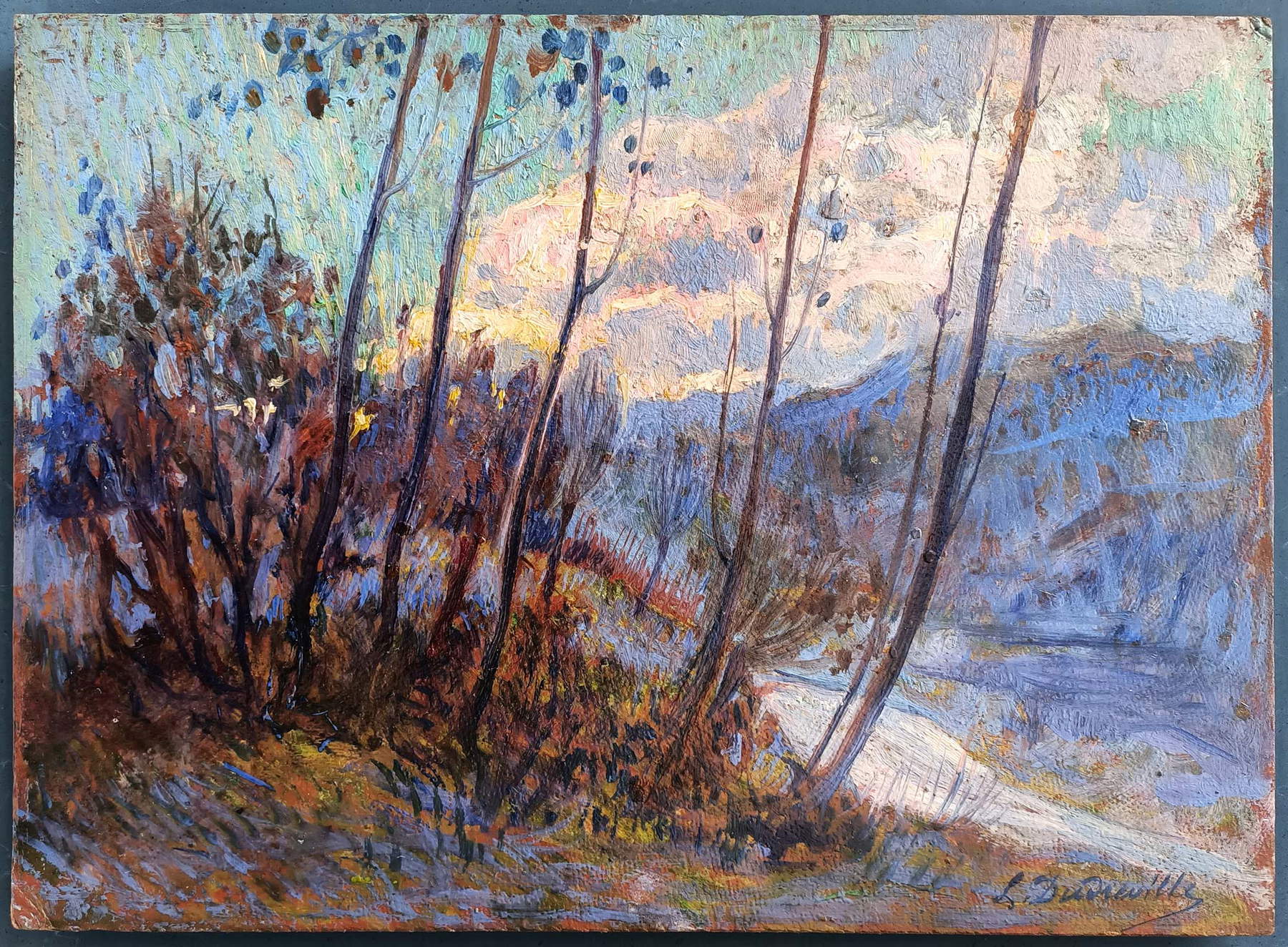 Leonardo Dudreville, Invierno en Borgotaro (1908; óleo sobre tabla, 24 x 33 cm; Colección particular) Leonardo Dudreville, Invierno en Borgotaro (1908; óleo sobre tabla, 24 x 33 cm; Colección particular)