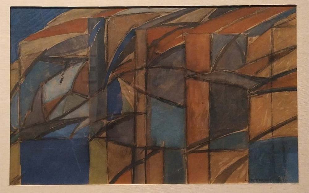 Ritmos que emanan de Antonio Sant'Elia (1913; técnica mixta sobre papel, 645 x 450 mm; Colección particular)