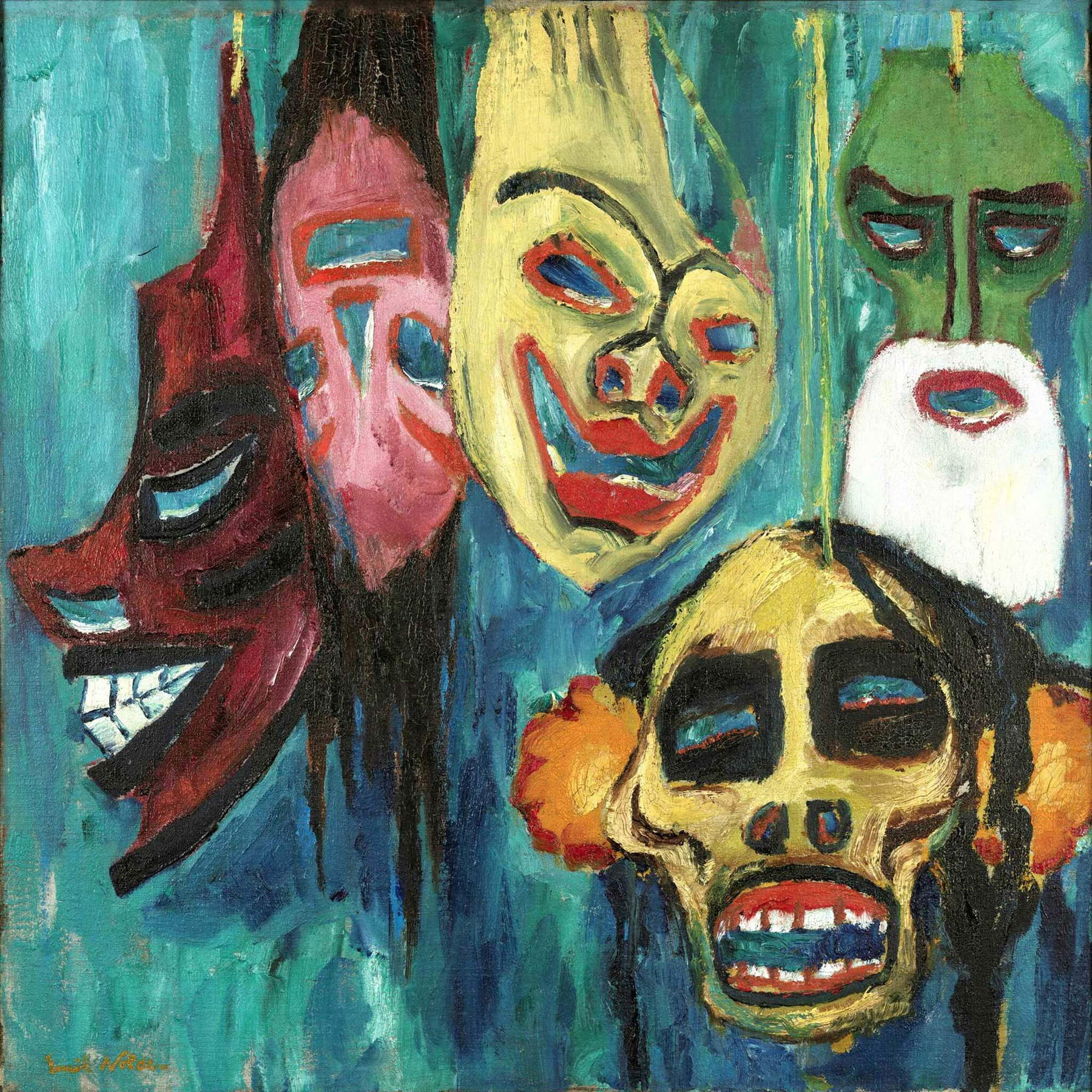 Emil Nolde, Stillleben mit Masken III (1911; Öl auf Leinwand, 73,03 x 77,47 cm; Kansas City, The Nelson-Atkins Museum of Art) Emil Nolde, Stillleben mit Masken III (1911; Öl auf Leinwand, 73,03 x 77,47 cm; Kansas City, The Nelson-Atkins Museum of Art)
