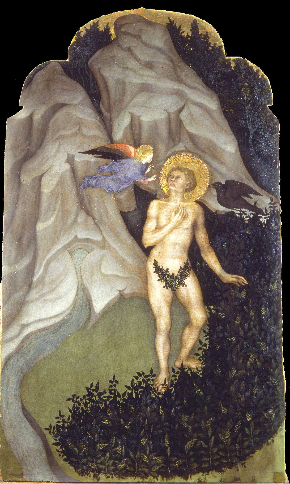 Niccolò di Pietro, San Benedetto tentato nel deserto presso Subiaco (1415-1420 circa; tempera su tavola, 109,4 x 65,4 cm; Milano, Museo Poldi Pezzoli) Niccolò di Pietro, San Benedetto tentato nel deserto presso Subiaco (1415-1420 circa; tempera su tavola, 109,4 x 65,4 cm; Milano, Museo Poldi Pezzoli)