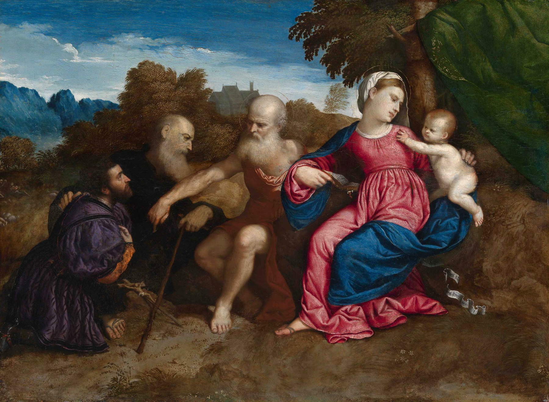 Paris Bordon, Madonna con il Bambino, i santi Girolamo e Antonio abate e un devoto (1525 circa; olio su tavola, 61 &times; 82,9 cm; Glasgow, Kelvingrove Art Gallery and Museum)