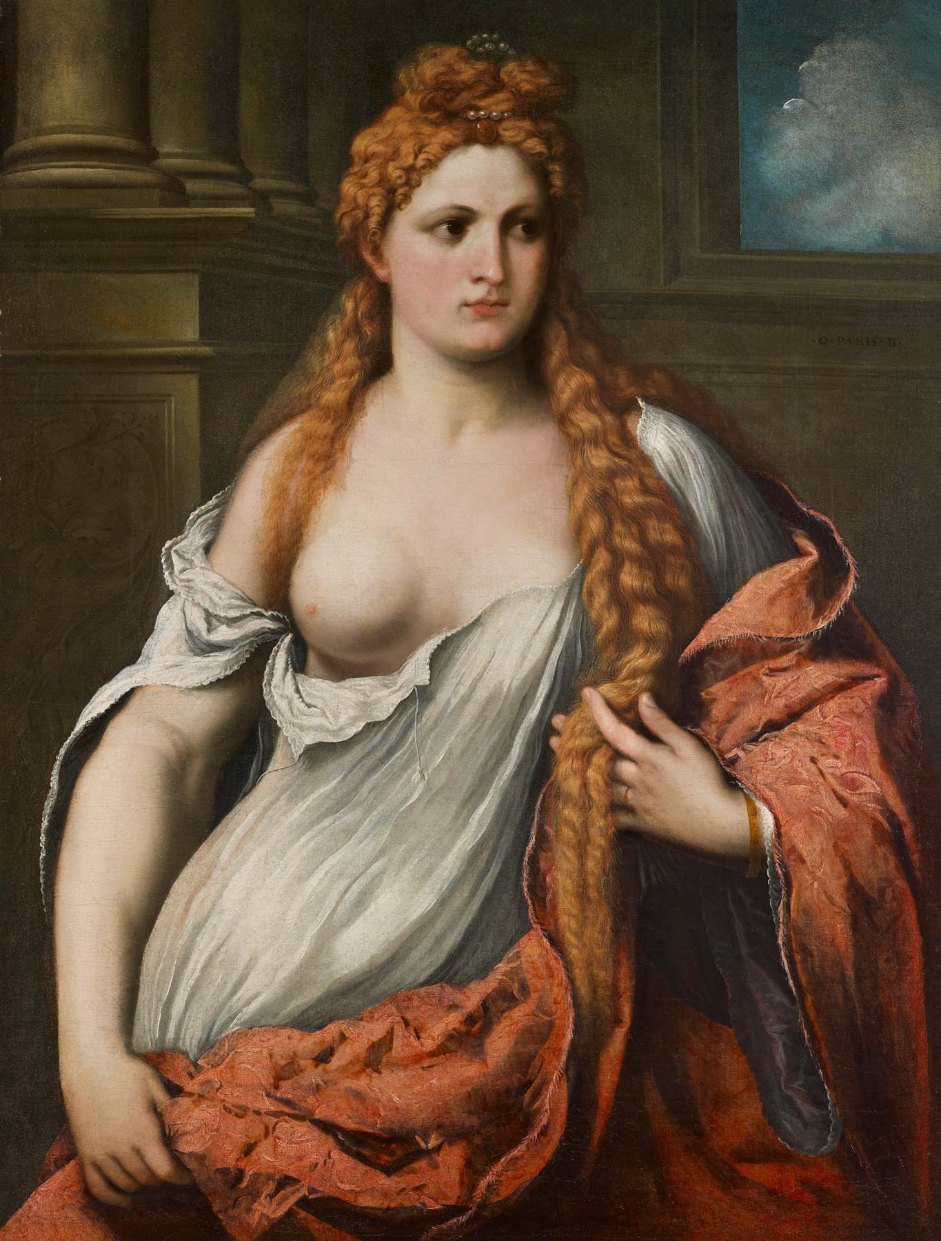 Paris Bordon, Ritratto di giovane donna (1540-1550 circa; olio su tela, 106,8 x 82,5 cm; Collezione privata). Su concessione di Galerie Canesso