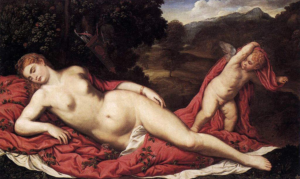 Paris Bordon, Venere e Cupido (1550-1555 circa; olio su tela, 82 x 137 cm; Venezia, Galleria Giorgio Franchetti alla Ca' d'Oro)