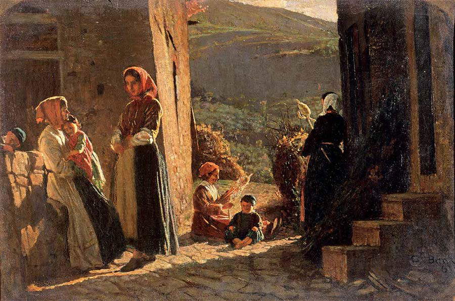 Cristiano Banti, Riunione di contadine (1861; olio su tela, 31,3 x 46,4 cm; Firenze, Galleria d'Arte Moderna di Palazzo Pitti) Cristiano Banti, Riunione di contadine (1861; olio su tela, 31,3 x 46,4 cm; Firenze, Galleria d'Arte Moderna di Palazzo Pitti)
