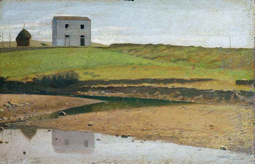 Giuseppe Abbati, Casa sul botro (1863 circa; olio su tavola, 24 x 36,5 cm; Collezione privata) Giuseppe Abbati, Casa sul botro (1863 circa; olio su tavola, 24 x 36,5 cm; Collezione privata)