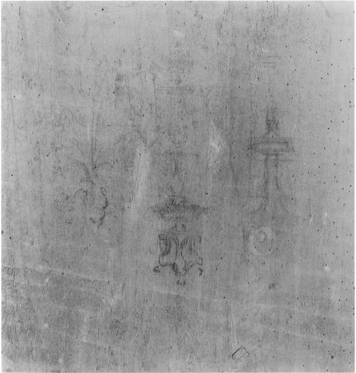 Andrea del Verrocchio et Leonardo da Vinci, Baptême du Christ, détail du dos du panneau Andrea del Verrocchio et Leonardo da Vinci, Baptême du Christ, détail du dos du panneau