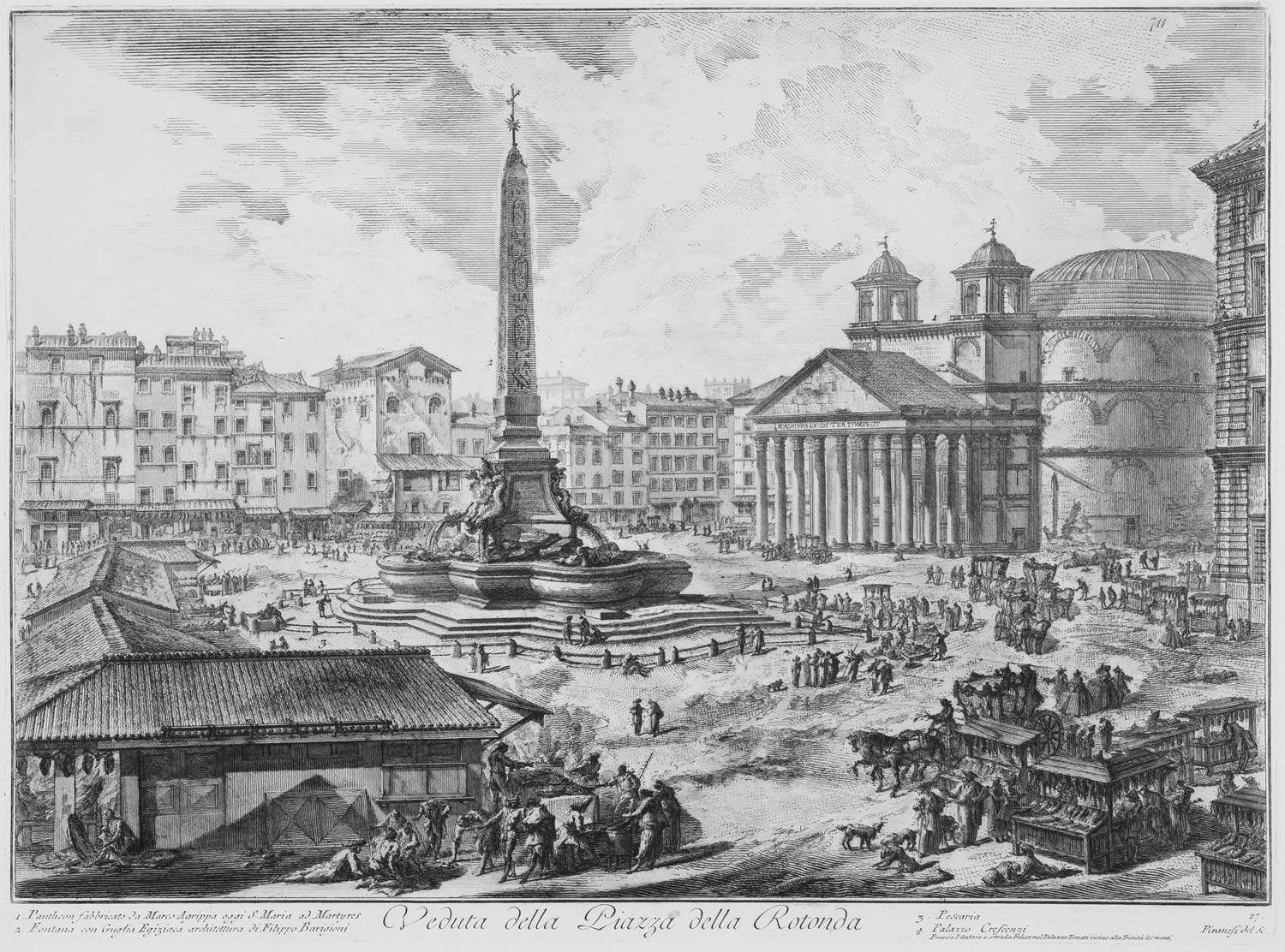 Giovanni Battista Piranesi, Veduta della Piazza della Rotonda (acquaforte su rame con interventi a bulino, foglio 630 x 897 mm, immagine 406 x 551 mm; Perugia, Galleria Nazionale dell'Umbria, inv. 1633r)