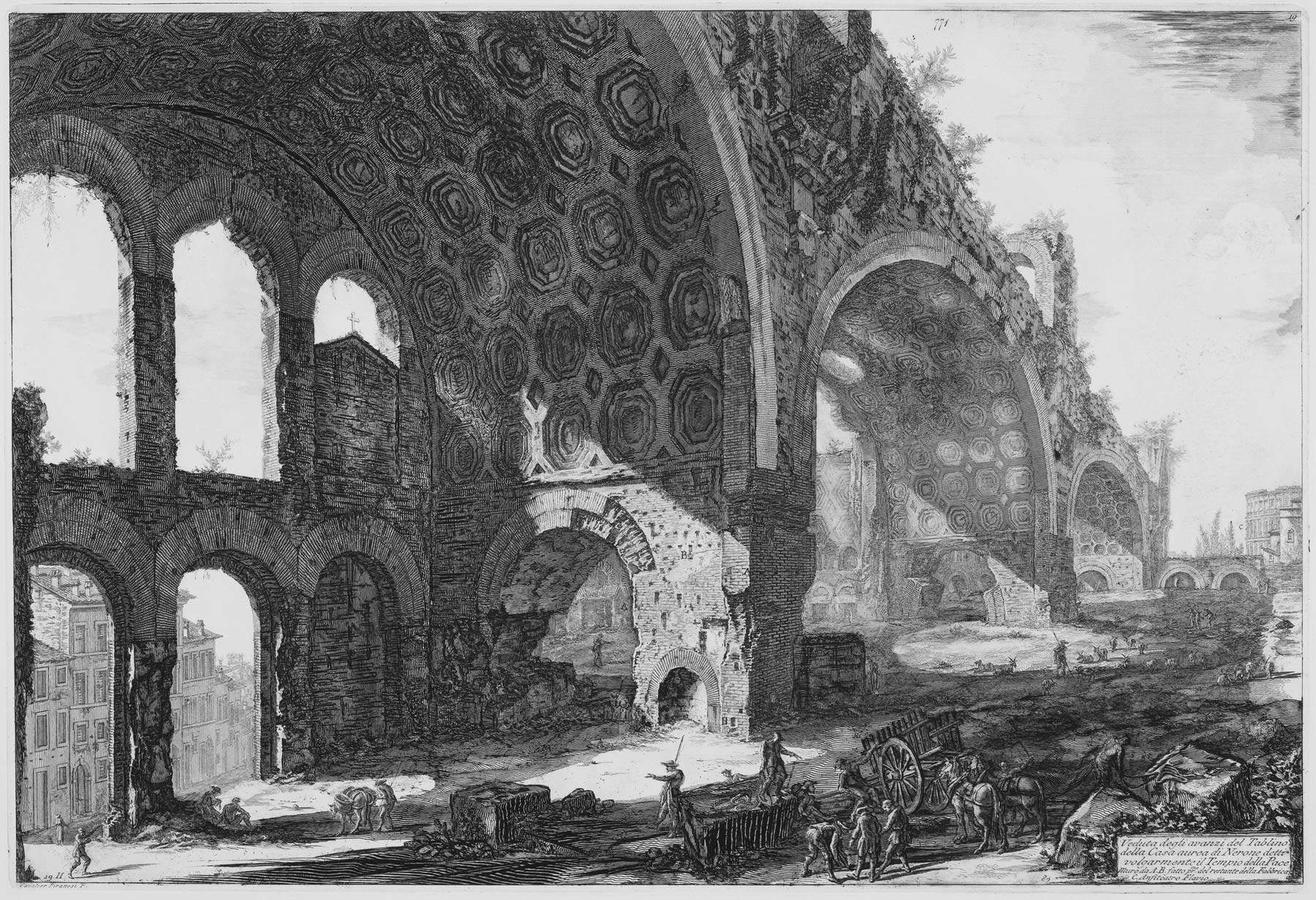 Giovanni Battista Piranesi, Veduta degli avanzi del Tablino della Casa Aurea di Nerone detti volgarmente il Tempio della Pace (acquaforte su rame con interventi a bulino, foglio 630 x 897 mm, immagine 490 x 719 mm; Perugia, Galleria Nazionale dell'Umbria, inv. 1693r)