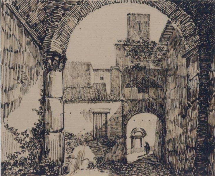 Fran&ccedil;ois-Marius Granet, Edificio en Narni (c. 1802; lápiz y bolígrafo sobre papel, 114 x 139 mm; Aix-en-Provence, Museo Granet)
