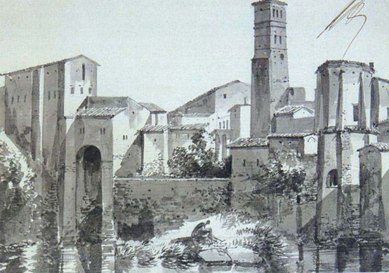 Fran&ccedil;ois-Marius Granet, Edificios en Narni (c. 1802; lápiz y tinta gris sobre papel, 131 x 175 mm; Aix-en-Provence, Mus&eacute;e Granet)