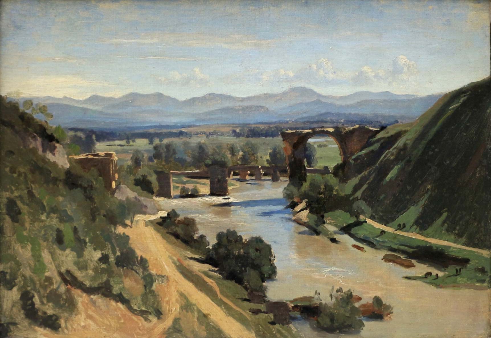 Jean-Baptiste-Camille Corot, El puente de Narni (1826; óleo sobre papel aplicado a lienzo, 34 x 48 cm; París, Louvre)