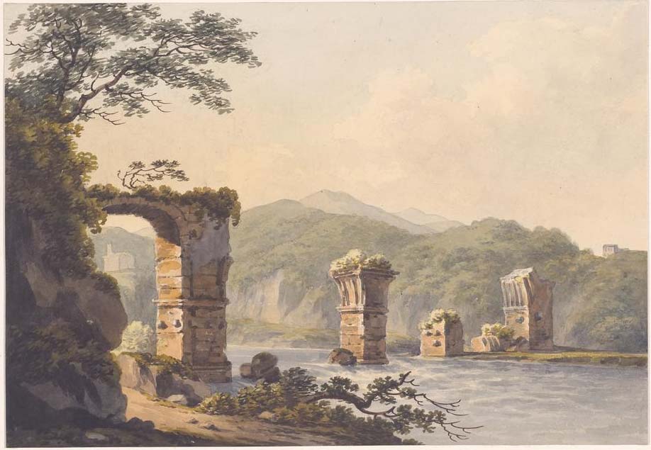 John Warwick Smith, Puente de Augusto en Narni (c. 1781; acuarela, 169 x 244 mm; Londres, Museo Británico)