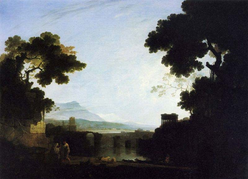 Richard Wilson, Narni, capriccio con el Puente de Augusto y el Templo de la Sibila en Tívoli (1754; óleo sobre lienzo, 98,7 x 135,9 cm; Colección particular)