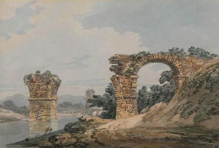 William Turner, Puente de Augusto en Narni (c. 1794-1795; acuarela sobre papel, 150 x 221 mm; Colección particular)