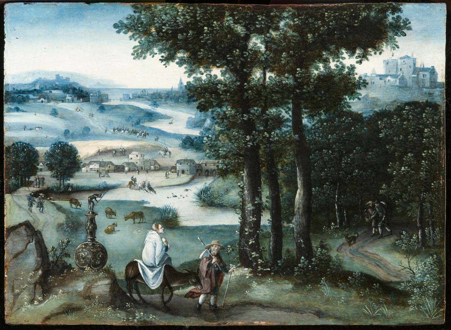 Cornelis Massys, Paisaje con la huida a Egipto (c. 1540; óleo sobre tabla, 23 x 32 cm)