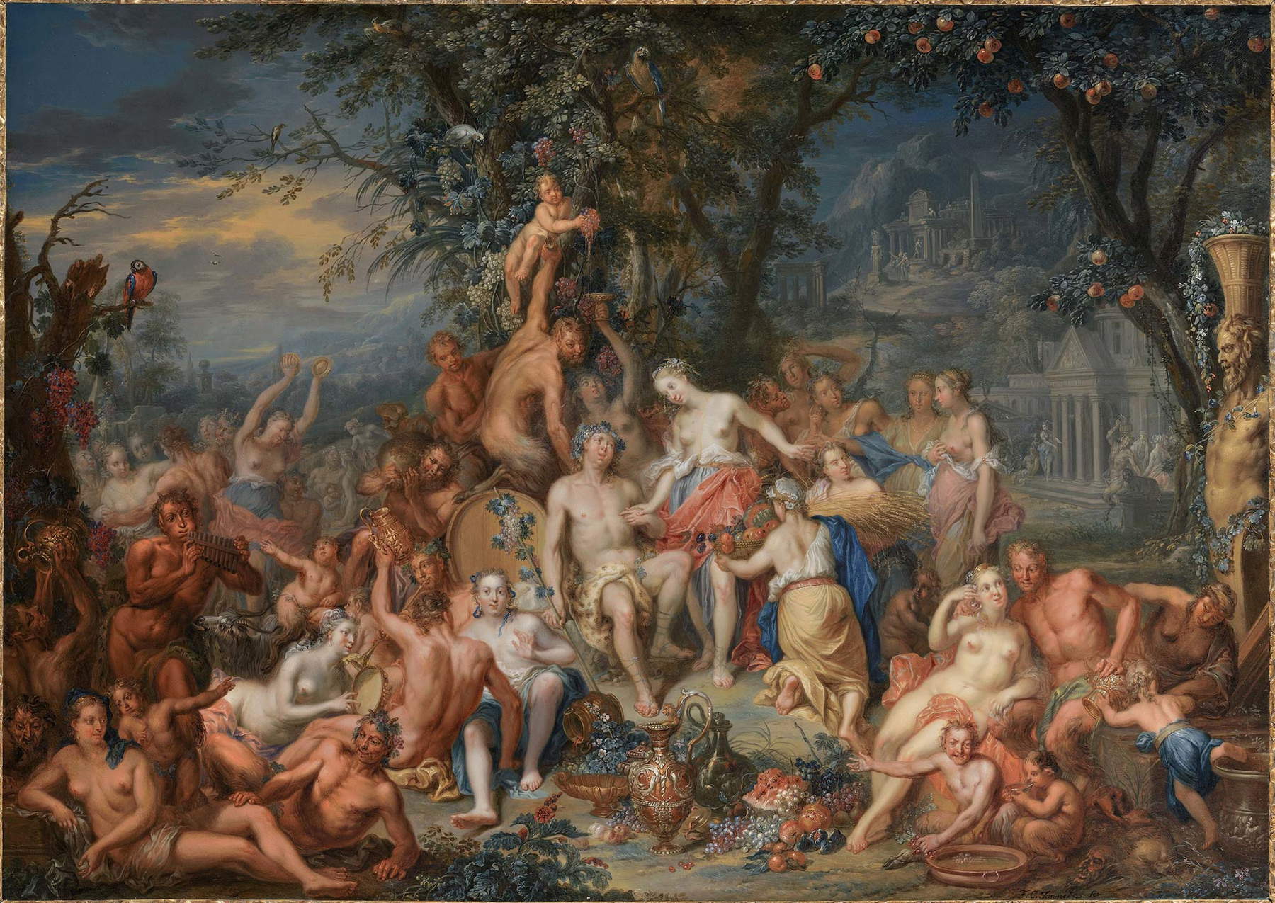 Franz Christoph Janneck, La fiesta de los dioses (Sine Cerere et Baccho, friget Venus) (c. 1730; óleo sobre cobre, 58 x 82 cm)