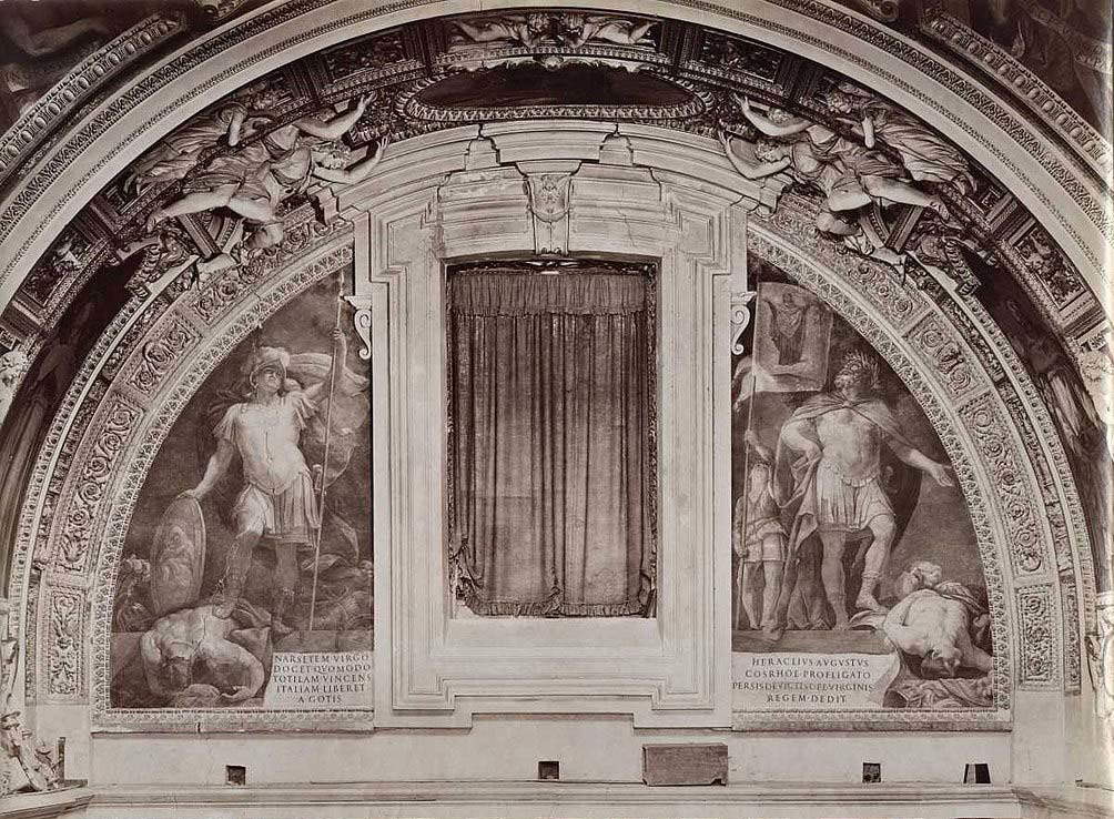 Guido Reni, Narsete siegreich über Totila und Heraclius siegreich über Cosroe (1615; Fresken; Rom, Santa Maria Maggiore) Guido Reni, Narsete siegreich über Totila und Heraclius siegreich über Cosroe (1615; Fresken; Rom, Santa Maria Maggiore)