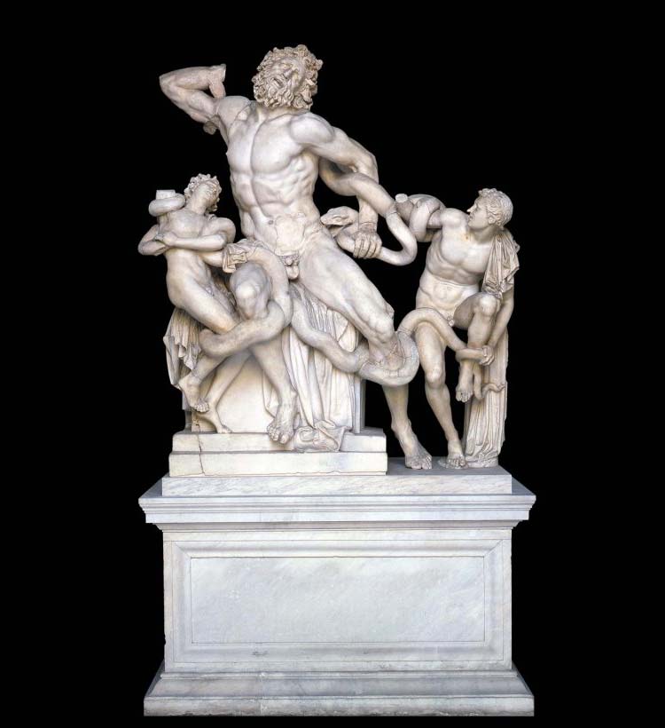 Römische Kopie von Agesander, Polydorus und Athenodorus von Rhodos, Laokoon und seine Kinder (1. Jahrhundert v. Chr.. - 1. Jahrhundert n. Chr.; Marmor, Höhe 242 cm; Vatikanstadt, Vatikanische Museen) Römische Kopie von Agesander, Polydorus und Athenodorus von Rhodos, Laokoon und seine Kinder (1. Jahrhundert v. Chr.. - 1. Jahrhundert n. Chr.; Marmor, Höhe 242 cm; Vatikanstadt, Vatikanische Museen)