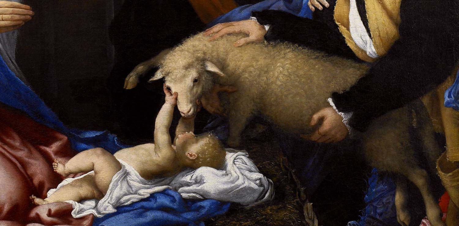 Lorenzo Lotto, Adorazione dei pastori, dettaglio Lorenzo Lotto, Adorazione dei pastori, dettaglio