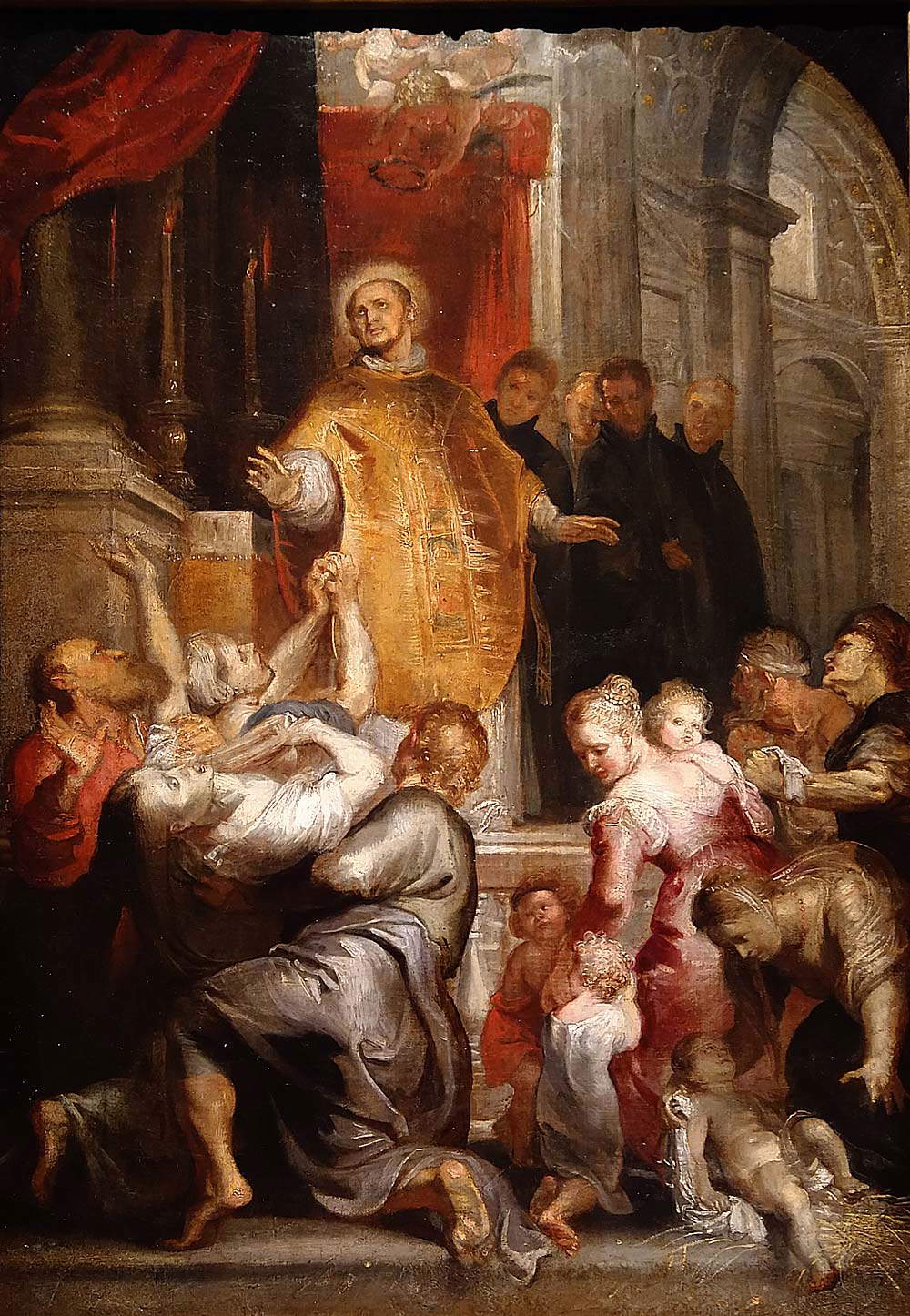 Pieter Paul Rubens (?), Die Wunder des seligen Ignatius von Loyola (um 1619; Öl auf Leinwand, von einer anderen Leinwand übertragen, 76,8 x 56,3 cm; Frankreich, Privatsammlung) Pieter Paul Rubens (?), Die Wunder des seligen Ignatius von Loyola (um 1619; Öl auf Leinwand, von einer anderen Leinwand übertragen, 76,8 x 56,3 cm; Frankreich, Privatsammlung)