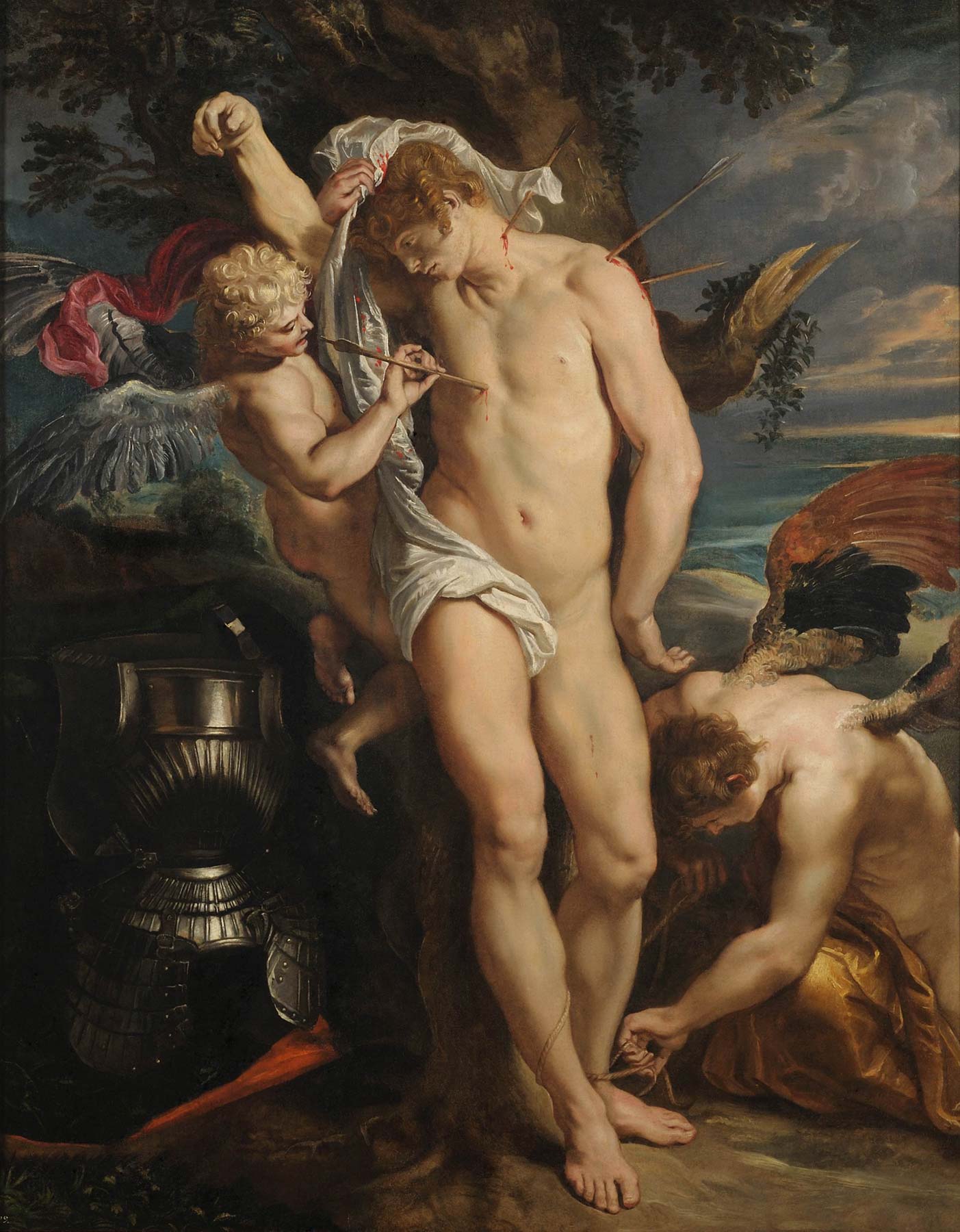 Attribuito a Pieter Paul Rubens, San Sebastiano curato dagli angeli (olio su tela, 120 x 95 cm; Collezione privata, in deposito presso la Rubenshuis di Anversa) Attribuito a Pieter Paul Rubens, San Sebastiano curato dagli angeli (olio su tela, 120 x 95 cm; Collezione privata, in deposito presso la Rubenshuis di Anversa)