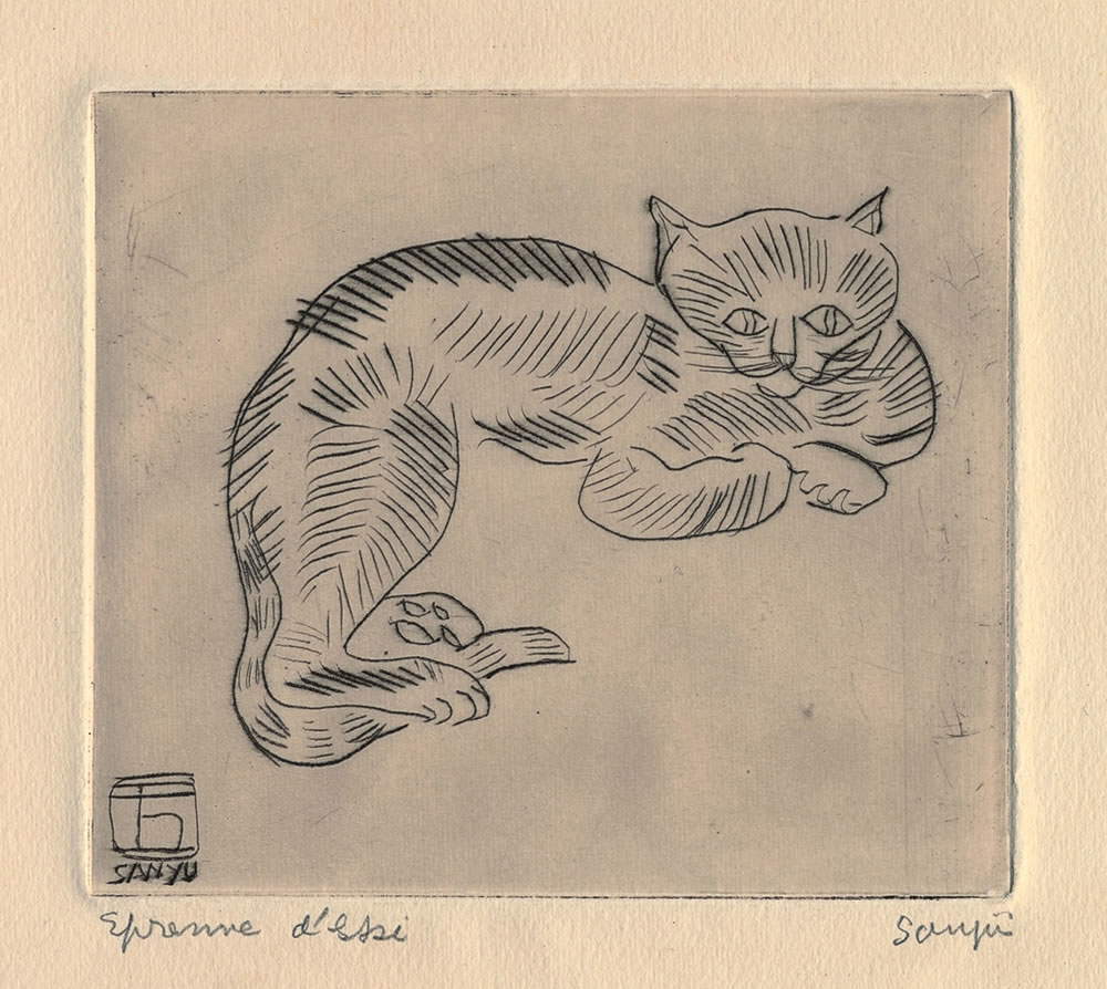 Sanyu, Chat (1929; incisione su carta, 90 x 100 mm) Sanyu, Chat (1929; incisione su carta, 90 x 100 mm)
