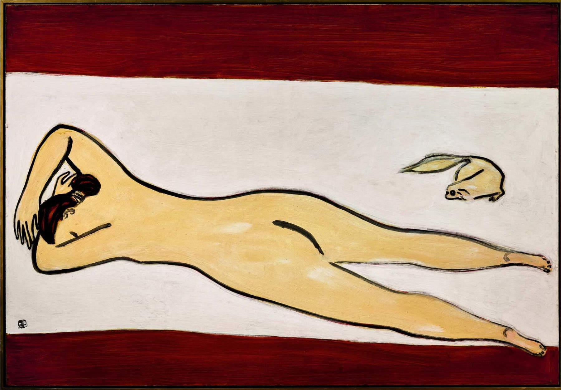 Sanyu, Nu avec un pékinois (1950-1959; olio su masonite, 84 x 122 cm) Sanyu, Nu avec un pékinois (1950-1959; olio su masonite, 84 x 122 cm)