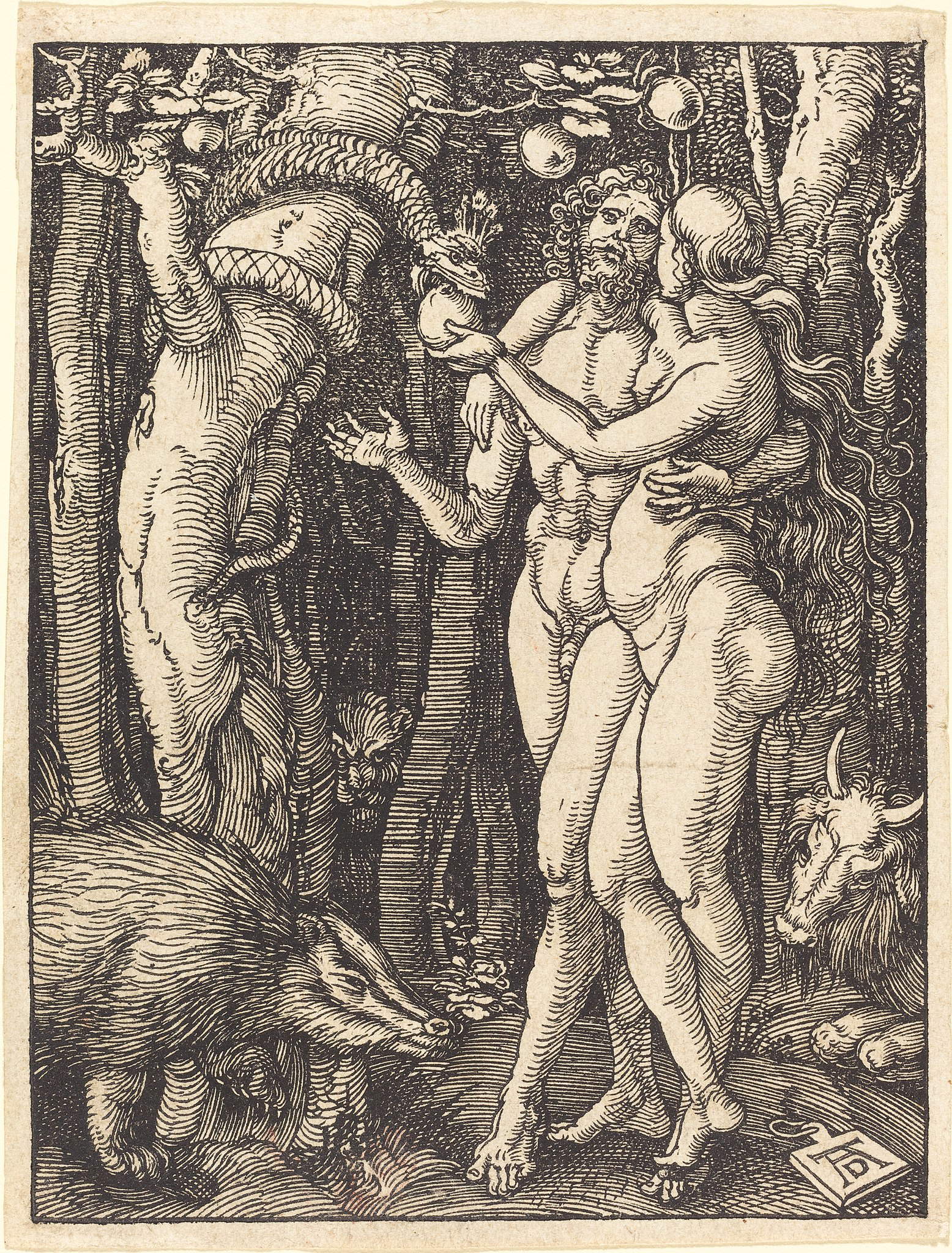 Alberto Durero, El pecado original, de La pequeña pasión (c. 1509-1510; xilografía, 129 x 98 mm; Washington, National Gallery of Art) Alberto Durero, El pecado original, de La pequeña pasión (c. 1509-1510; xilografía, 129 x 98 mm; Washington, National Gallery of Art)