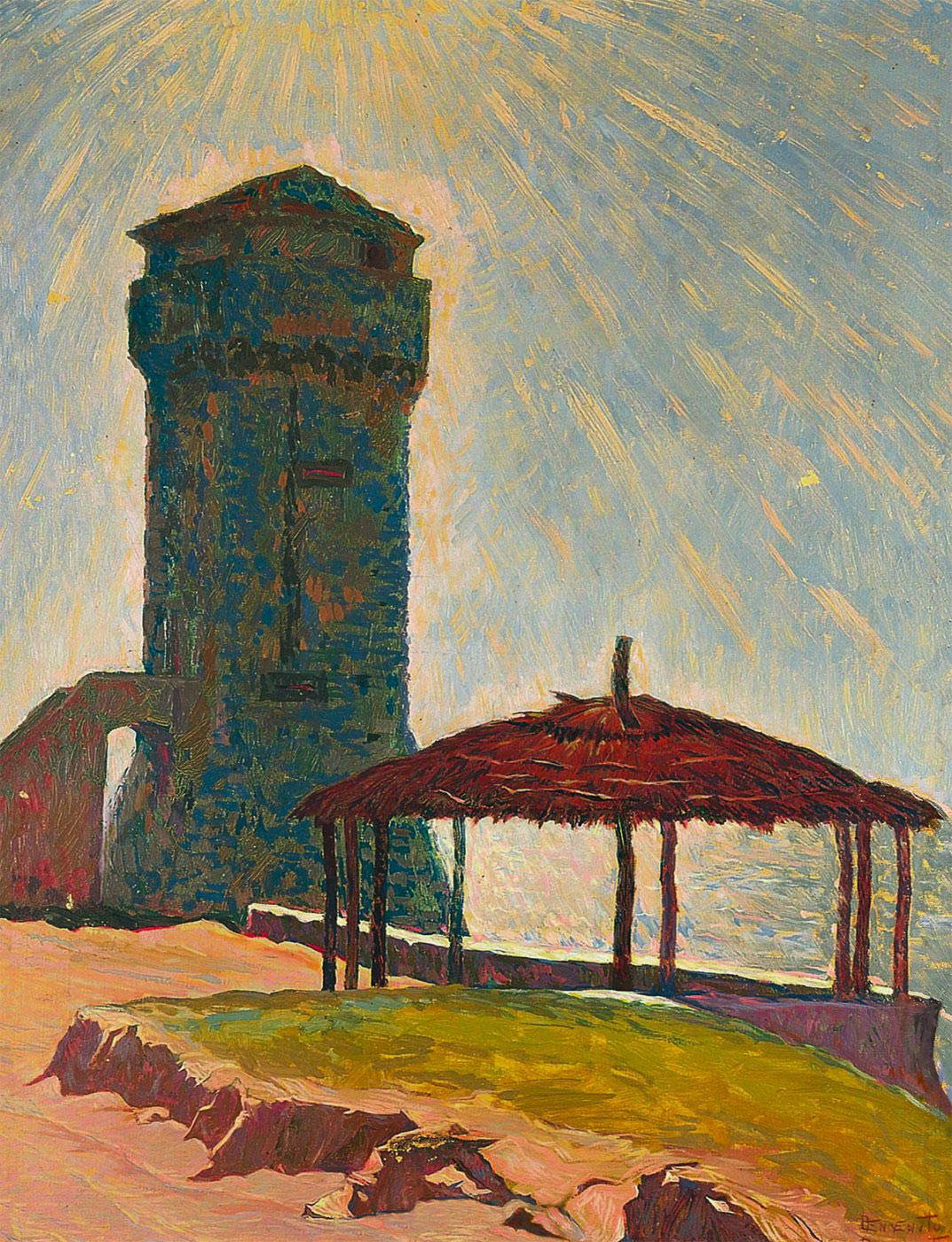 Benvenuto Benvenuti, La torre di Calafuria (1920 circa; olio su tela, 73 x 56 cm; Livorno, Museo Civico Giovanni Fattori) Benvenuto Benvenuti, La torre di Calafuria (1920 circa; olio su tela, 73 x 56 cm; Livorno, Museo Civico Giovanni Fattori)