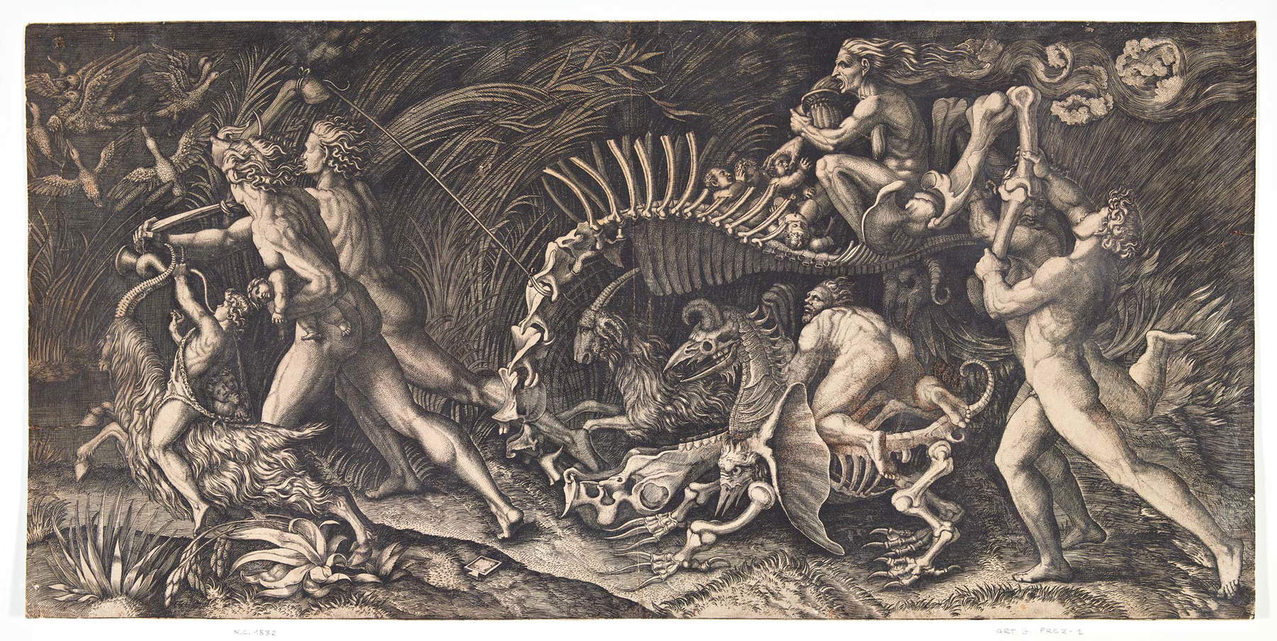 Marcantonio Raimondi o Agostino Veneziano, Lo Stregozzo (primera mitad del siglo XVI; buril; Milán, Civica Raccolta delle Stampe 'Achille Bertarelli'). © Ayuntamiento de Milán Marcantonio Raimondi o Agostino Veneziano, Lo Stregozzo (primera mitad del siglo XVI; buril; Milán, Civica Raccolta delle Stampe 'Achille Bertarelli'). © Ayuntamiento de Milán