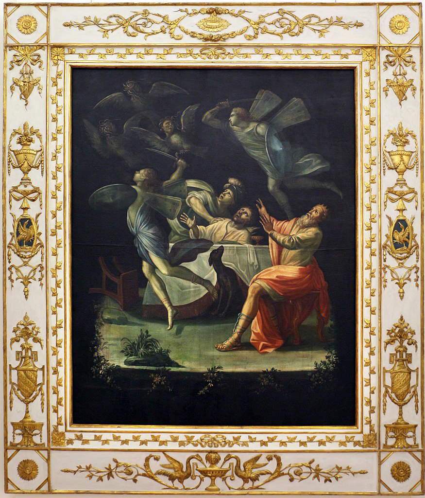Alessandro Fischetti (bottega di), Calai e Zete scacciano le arpie (1796; olio su tela; Matera, Museo Nazionale di Matera, Museo Nazionale d&rsquo;Arte Medievale e Moderna della Basilicata in Palazzo Lanfranchi)
