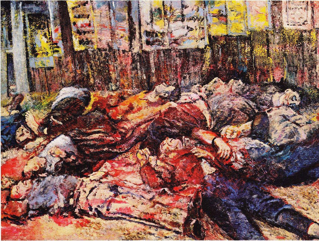 Aligi Sassu, Los mártires de Piazzale Loreto (agosto de 1944; óleo sobre lienzo; Roma, Galleria Nazionale d'Arte Moderna e Contemporanea) Aligi Sassu, Los mártires de Piazzale Loreto (agosto de 1944; óleo sobre lienzo; Roma, Galleria Nazionale d'Arte Moderna e Contemporanea)