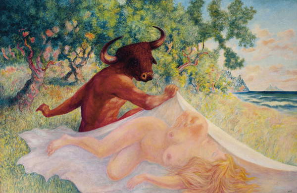 Aligi Sassu, Pasiphaé et le Minotaure (1981 ; huile sur toile, 130 x 195 cm)