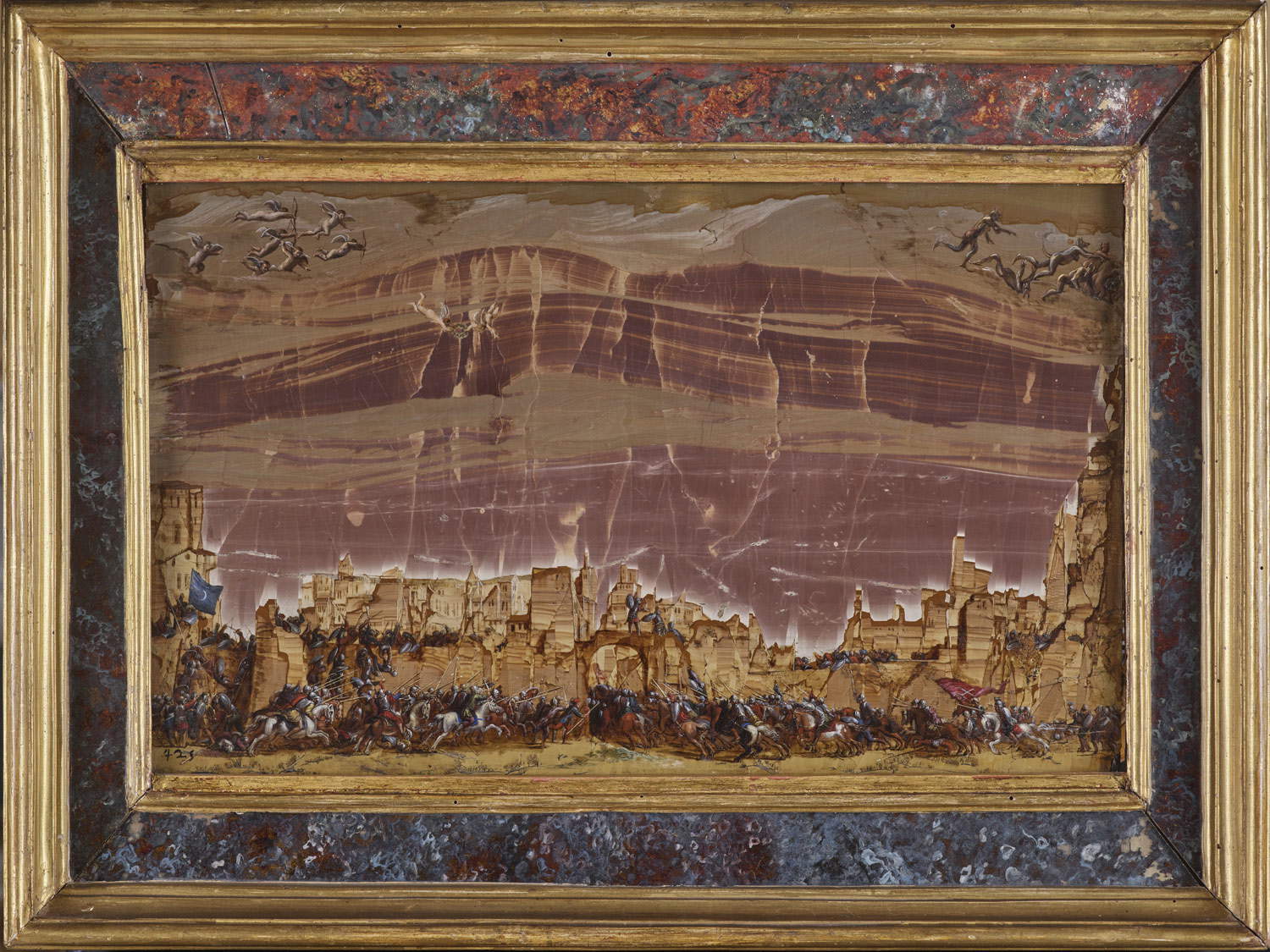 Antonio Tempesta, La presa di Gerusalemme (olio su pietra paesina, 24 x 37 cm; Roma, Galleria Borghese) Antonio Tempesta, La presa di Gerusalemme (olio su pietra paesina, 24 x 37 cm; Roma, Galleria Borghese)