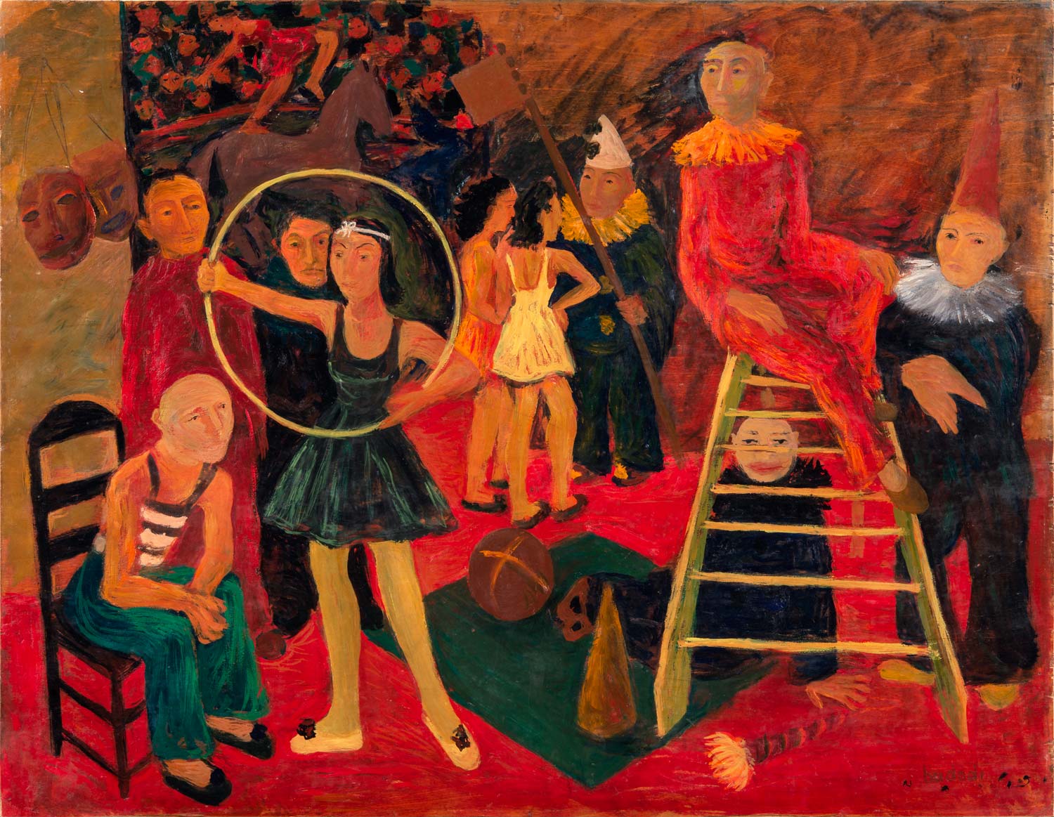 Arnaldo Badodi, El circo (1939; óleo sobre tabla, 71 × 91 cm; Colección Giuseppe Iannaccone) Arnaldo Badodi, El circo (1939; óleo sobre tabla, 71 × 91 cm; Colección Giuseppe Iannaccone)