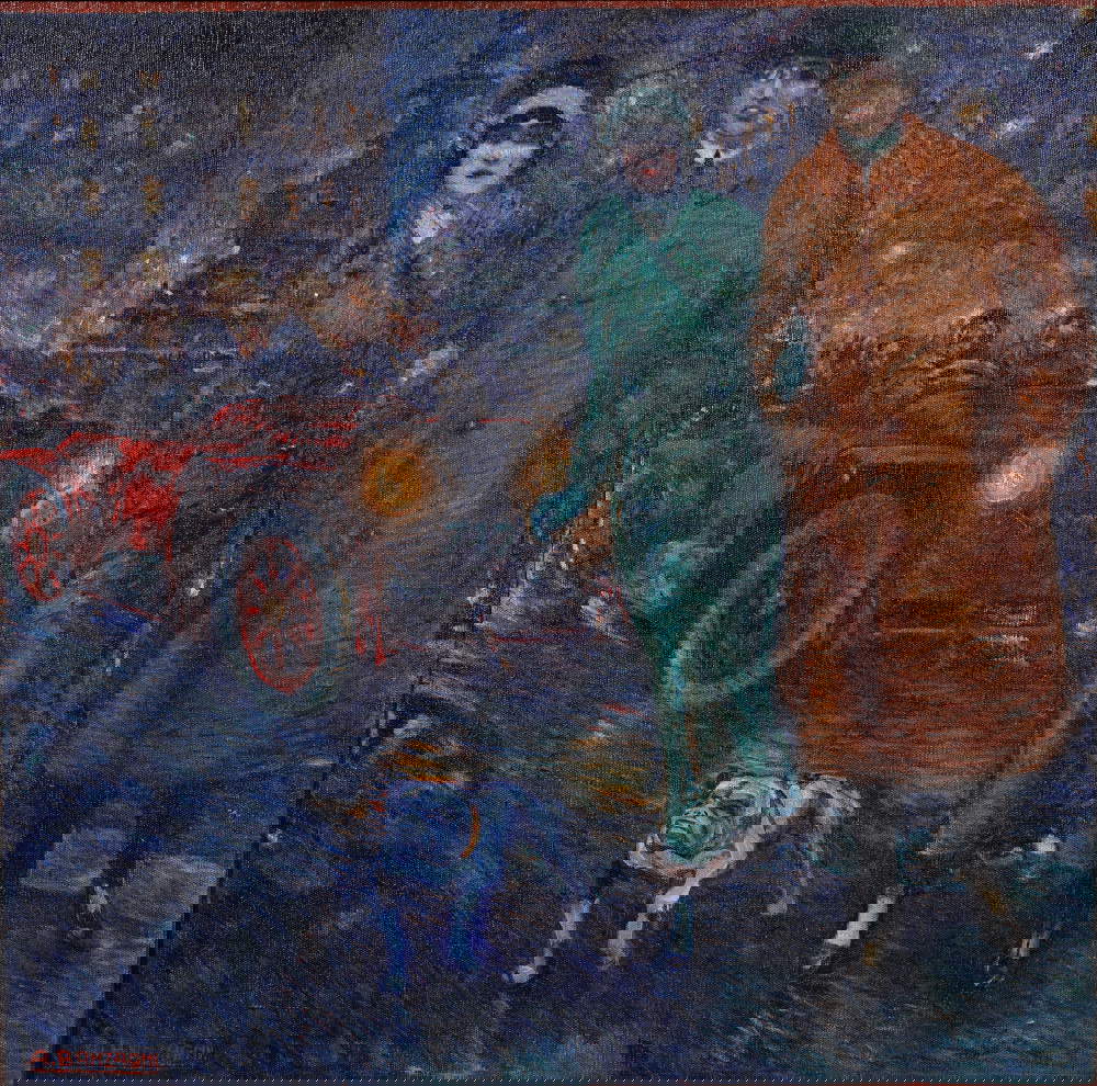 Aroldo Bonzagni, Londres bajo la lluvia (1912; óleo sobre lienzo, 101 x 101 x 4 cm; colección privada) Foto de Piero Pozzi