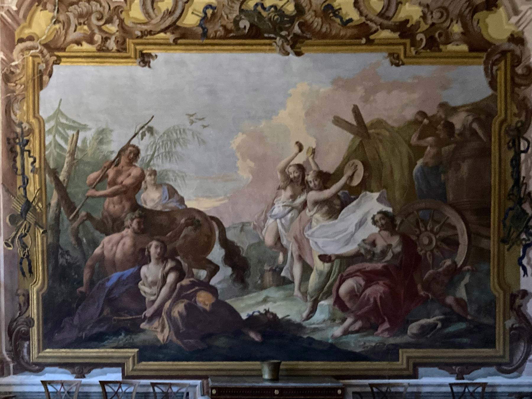 Jacopo Guarana, Baccanale (1770 circa; affresco; Stra, Museo Nazionale di Villa Pisani, Sala del Trionfo di Bacco)