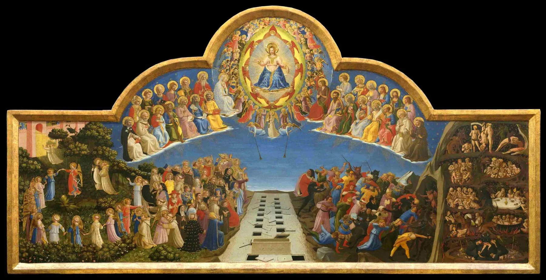 Beato Angelico, Das Jüngste Gericht (1425-1428; Tempera auf Tafel, 105 x 210 cm; Florenz, Museo Nazionale di San Marco) Beato Angelico, Das Jüngste Gericht (1425-1428; Tempera auf Tafel, 105 x 210 cm; Florenz, Museo Nazionale di San Marco)