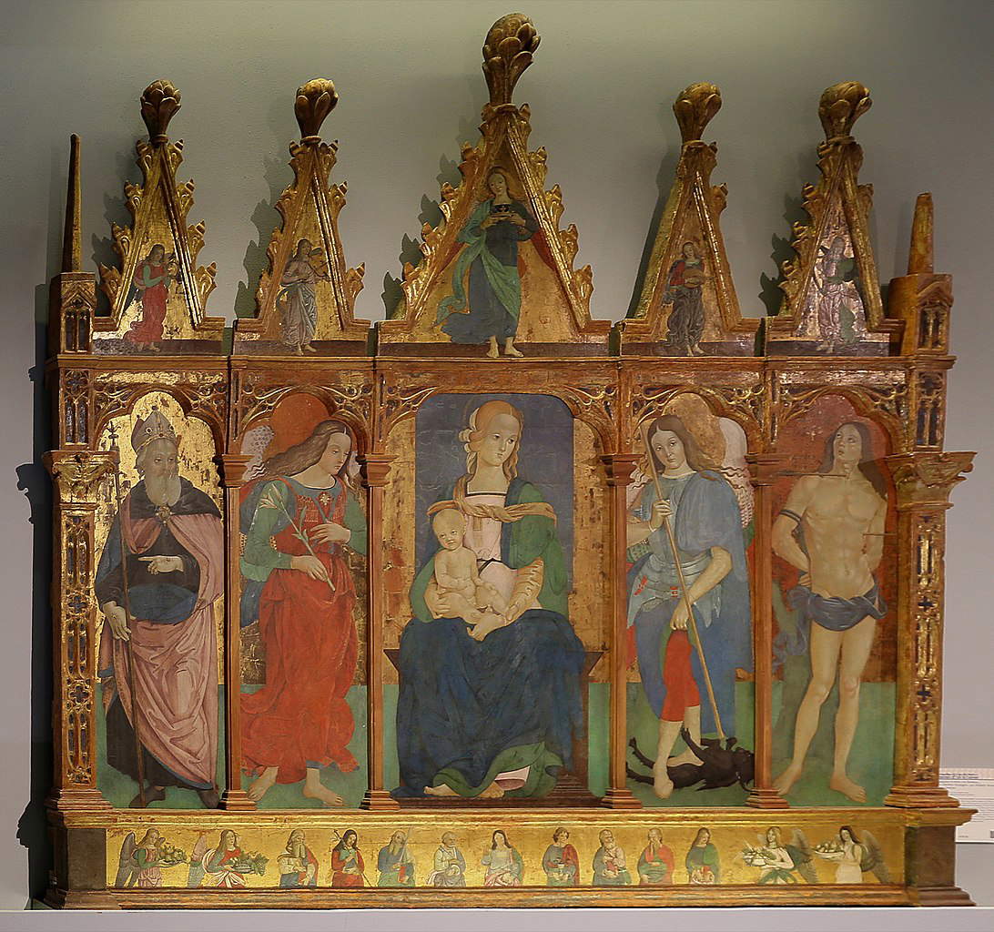 Bernardino di Cola del Merlo, Polyptyque de San Leonardo in Pianella (1490-1500 ; tempera sur panneau ; L'Aquila, Museo Nazionale d'Abruzzo)