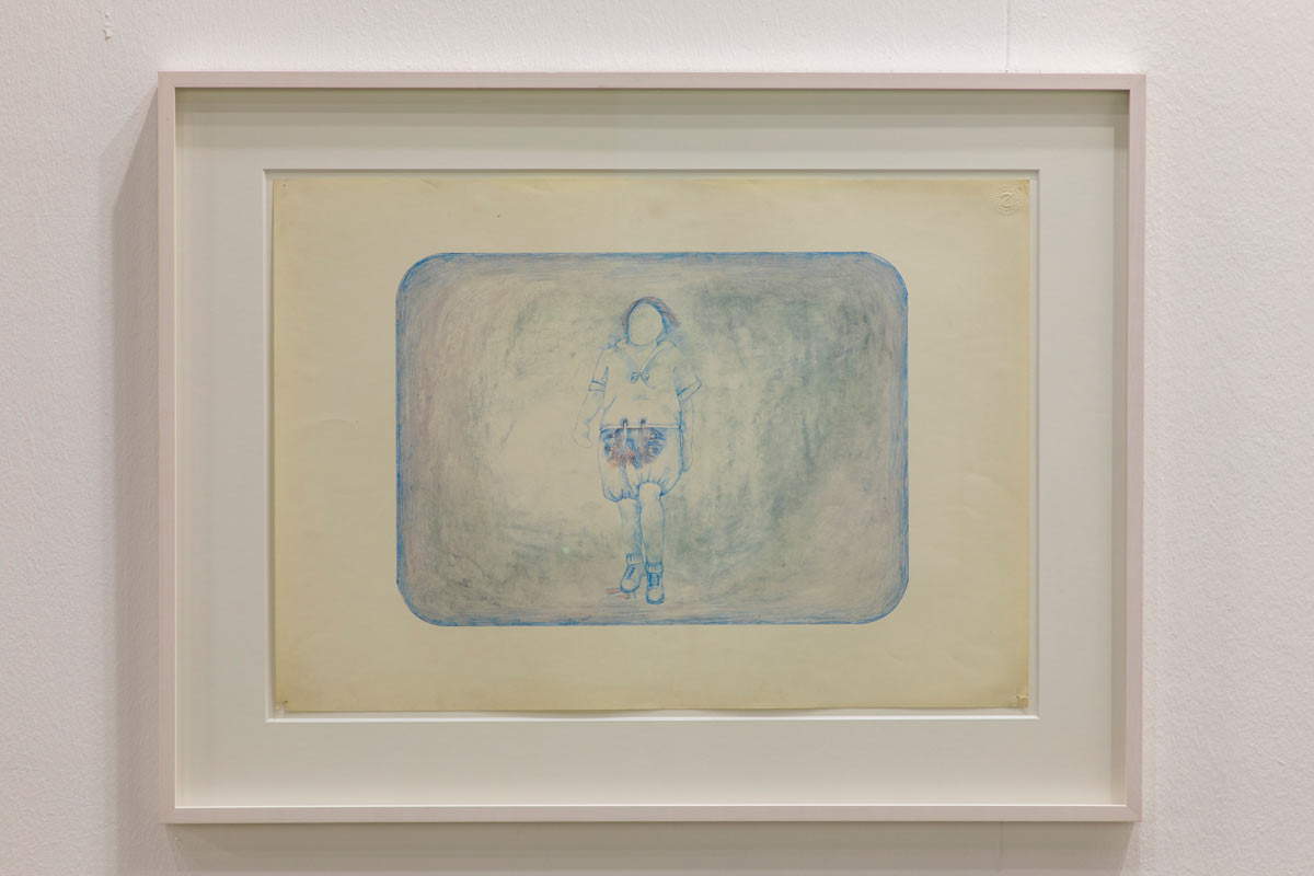 Birgit Jurgenssen, Untitled (1971; matita su carta, 43,8 x 62,1 cm). Presentato da Galerie Hubert Winter, Vienna