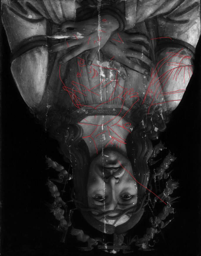 Image infrarouge avec le contour de la Vierge et de l'Enfant