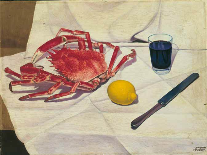 Cagnaccio di San Pietro, Bodegón con centollo (1933; óleo sobre tabla, 42,5 x 56 cm; Levanto, Colección particular)
