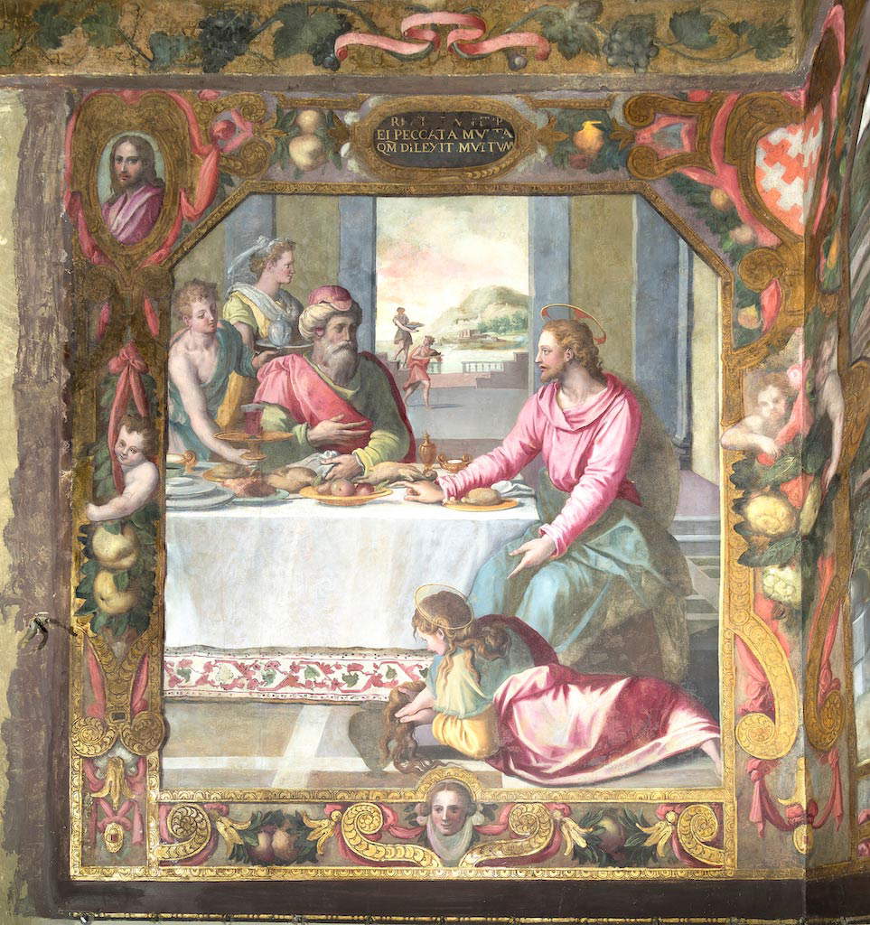 Portinari Salviati Palace, Salviati Chapel, Magdalene wipes Jesus' feet during dinner in Simon's house. Alessandro Allori and helpers; 1579-1580